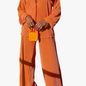 Vibrant Orange Wide Leg Pantsuite